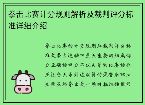 拳击比赛计分规则解析及裁判评分标准详细介绍